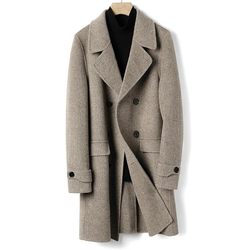 Luxury Australian wool double-sided wool coat men's detachable mulberry silk liner hooded thick coat