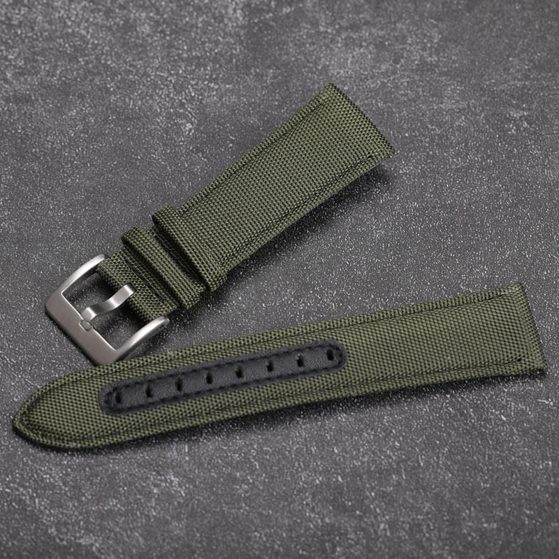 Canvas And Leather Watchband Men's Military Watch Strap Handmade Bracelet