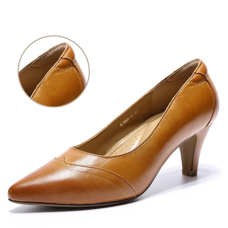 Women Leather Dress Pumps Handmade Comfort Elegant Pointed Toe High Heels Ladies Shoes