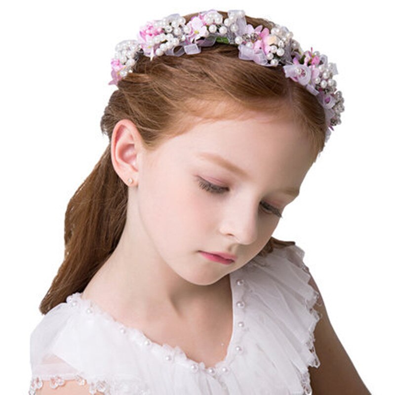 Children Wreath Girl Princess Headband Kids Tiara Decoration Bride Bridesmaid Wedding Dress Accessories Flowers Pearls Headdress