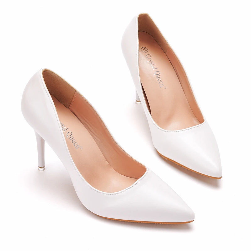 Women Pumps High Heels 9CM White Shoes Wedding Lacquer Stiletto Prom Party