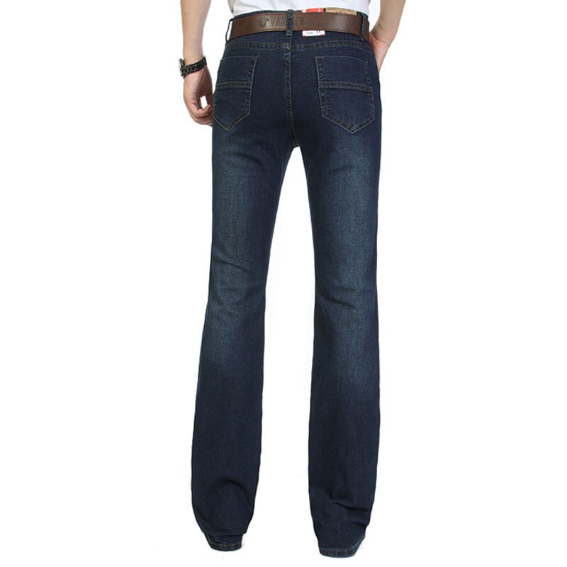 Men Dark Blue Jeans Mid-rise Stretch Flare Pants Men Micro-trousers Slim Jeans Biker Jeans