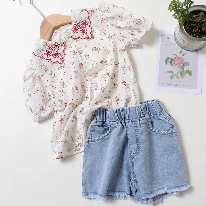 Baby Girl Floral Embroidery Blouse Girl Shirt Collar  Top Baby Clothes