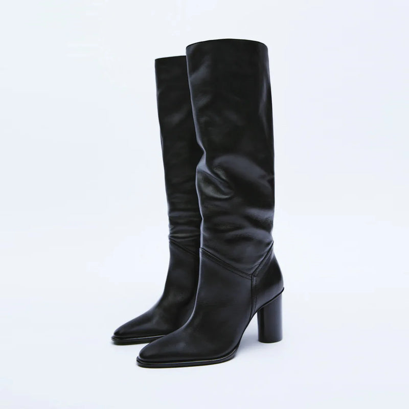 Women Knee High Boots Winter Genuine Leather Pointed Toe Lady Shoes Women Boots