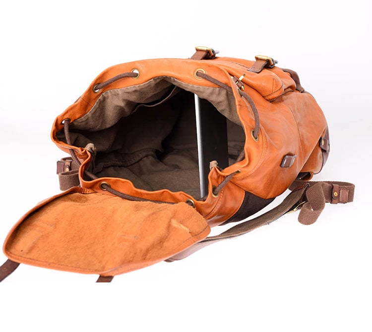 Backpack Men Travel Backpack Retro Leather Paratrooper Bag Imported Tanned