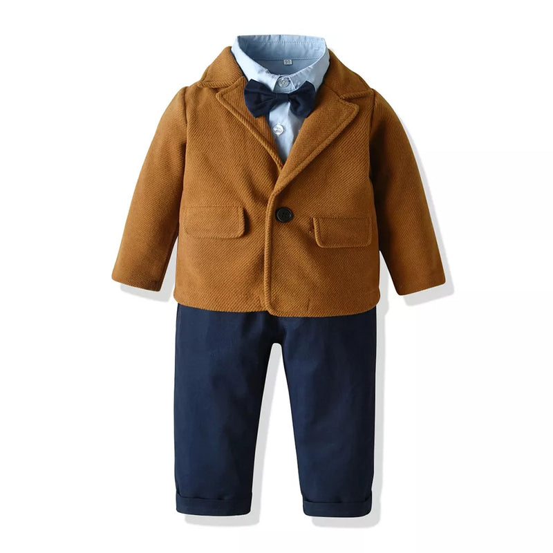 Autumn Winter Boy Comfortable Clothes Set Wool Coat Outfit Warm Children Costume