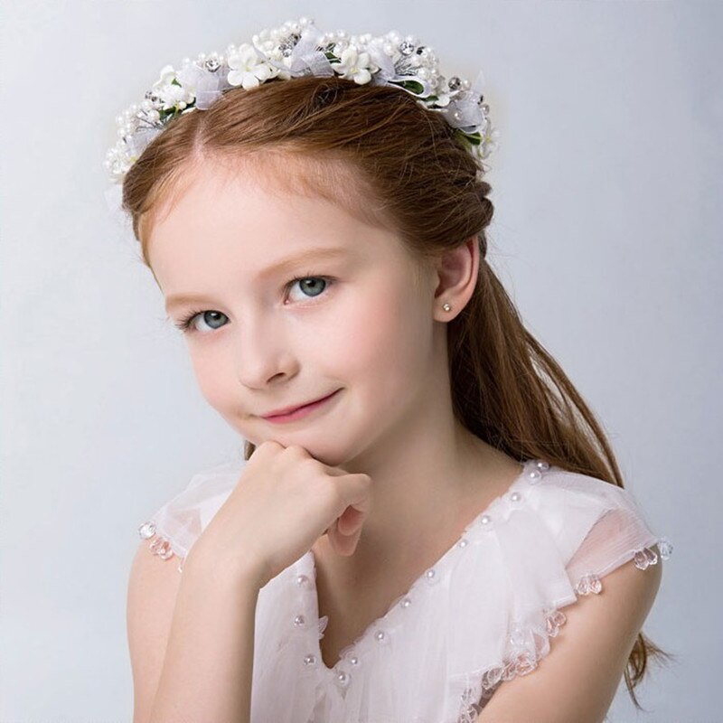 Children Wreath Girl Princess Headband Kids Tiara Decoration Bride Bridesmaid Wedding Dress Accessories Flowers Pearls Headdress