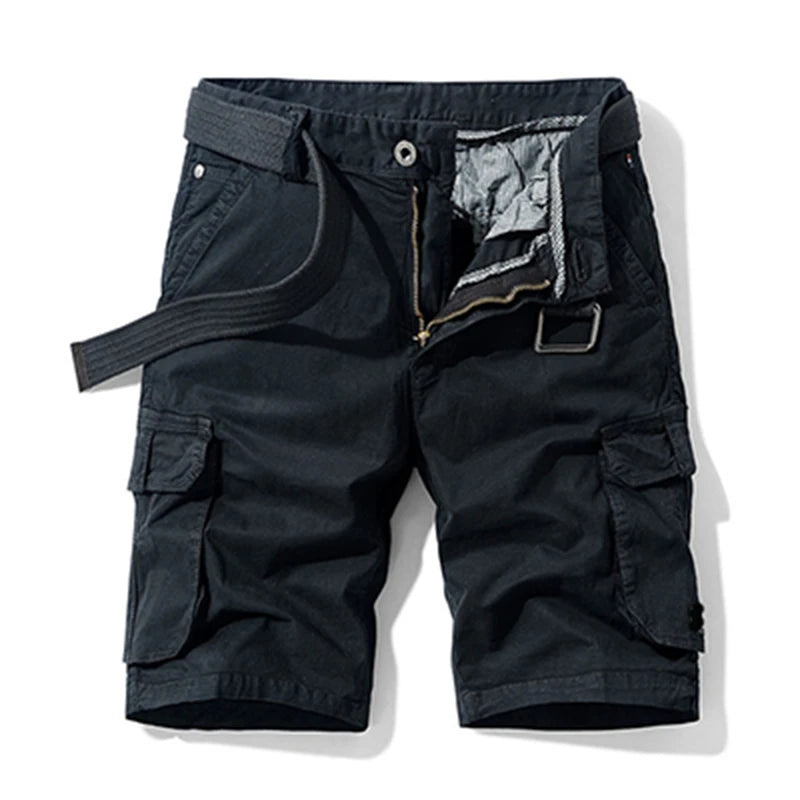 Men's Summer Solid Multi-pocket Five-point Pants Loose Stretch Cargo Shorts