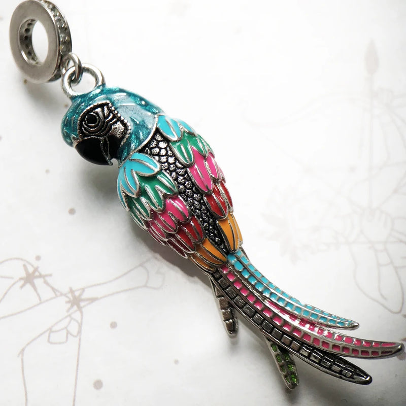 Striking Parrot Pendant 925 Sterling Silver Dangle Charm Women Fine Jewelry