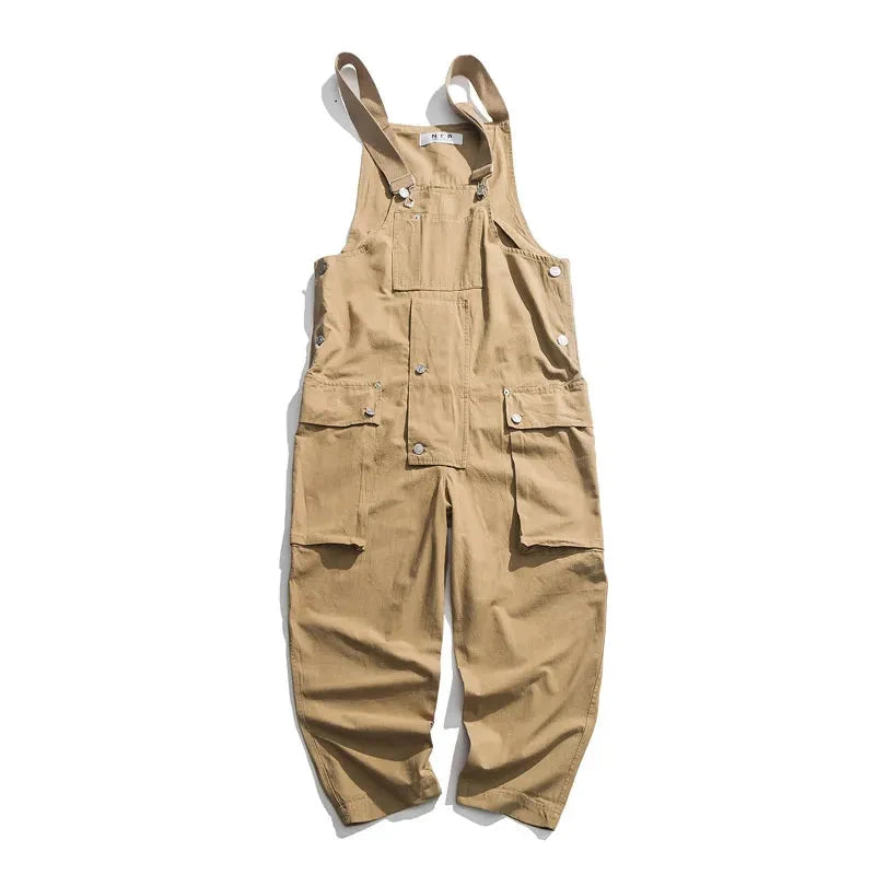 American Street Trend Couple Loose Straight Pocket Bib Men's Casual Pants Jumpsuit