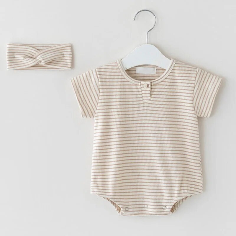 Summer Baby Clothes Toddler Bodysuits Striped One Piece With Headband