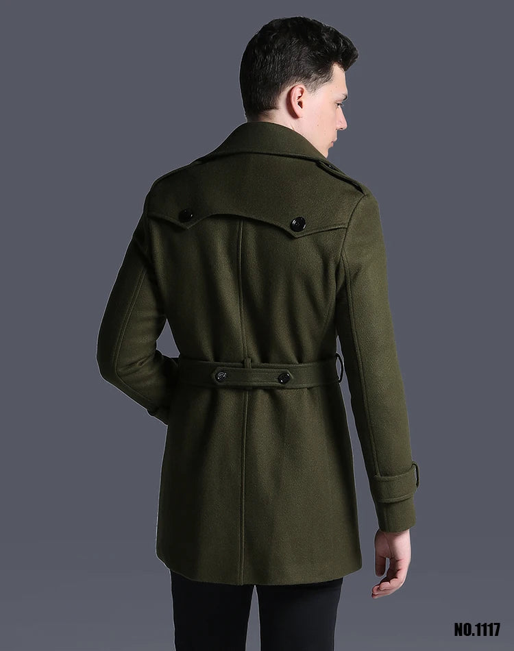 Wool Men Coat British Medium Length Solid Woolen Men Trench Coats Luxury Long Causal Man Coats