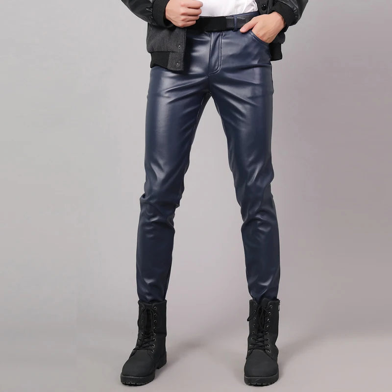 Spring Autumn Men's Leather Pants Trousers Punk