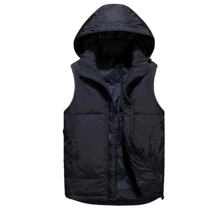 Men down vest warm leisure sleeveless waistcoat zipper removable hooded jackets quilted vest