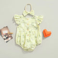 Baby Romper with Hairband Kids Floral Round Neck Fly Sleeve Bodysuit Headband for Summer