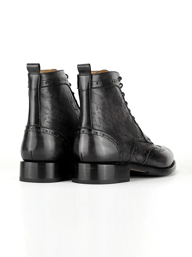 Dress Boots For Men Full Grain Calf Leather Street Style Men Handmade Shoes