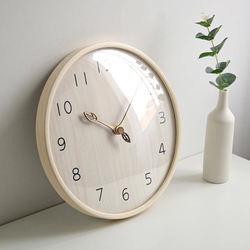 Solid wood wall clock modern minimalist living room home silent clock personality creative Nordic clock