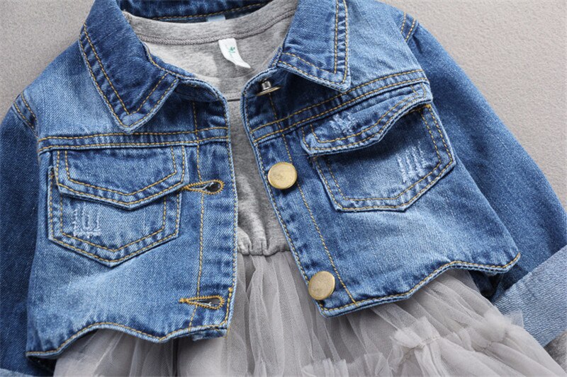 Spring Autumn Infant Baby Girls Clothes Sets Princess Denim Jacket + Dress 2Pcs Set Toddler kids Long Sleeve Outfit Suits