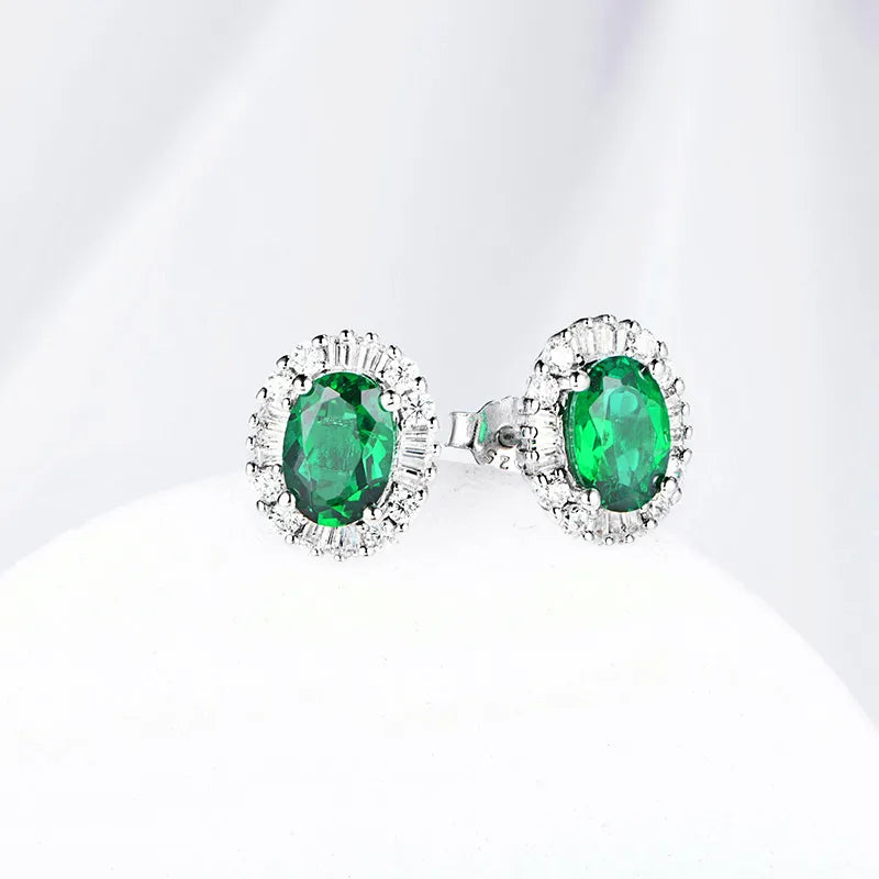 Sterling Silver Emerald Diamonds Gemstone Engagement Stud Earrings For Women Girls Fine Jewellery