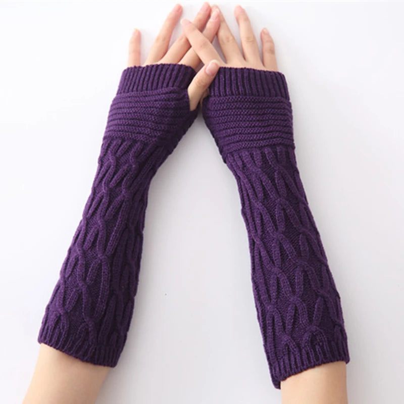 Knitted Half Finger Fingerless Gloves Autumn Winter Thermal Unisex Female Male Knitting Mittens Jacquard Arm Sleeve