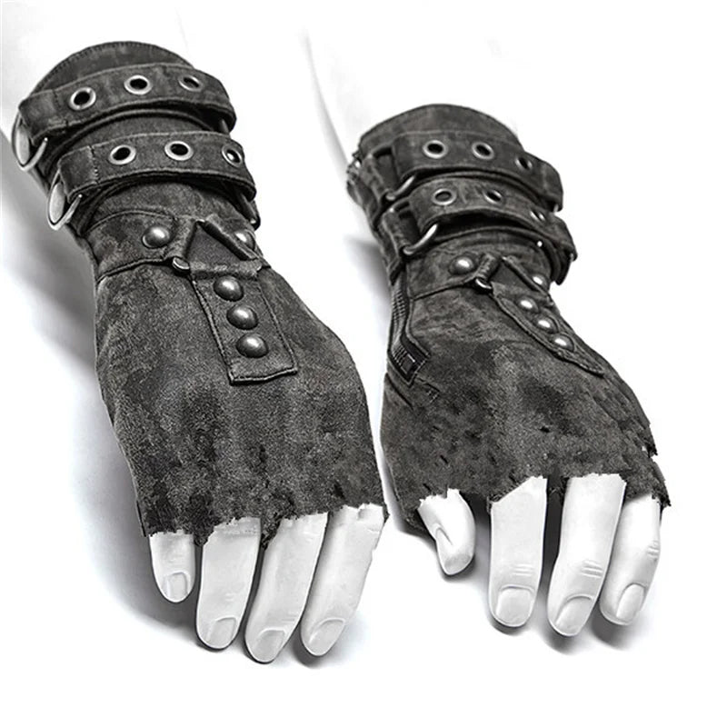 Men Cosplay Retro Gloves Steampunk Men Arm Guard Rivet Gloves Belt Buckle Adjustable