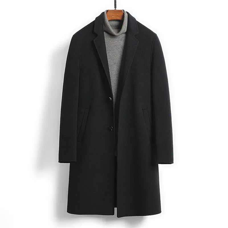 Woolen Coat Men Autumn Winter Single Breasted Double-Side Woolen Coat