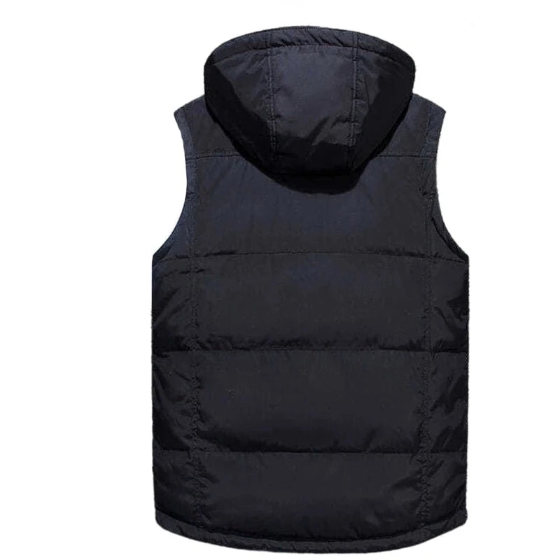 Men down vest warm leisure sleeveless waistcoat zipper removable hooded jackets quilted vest