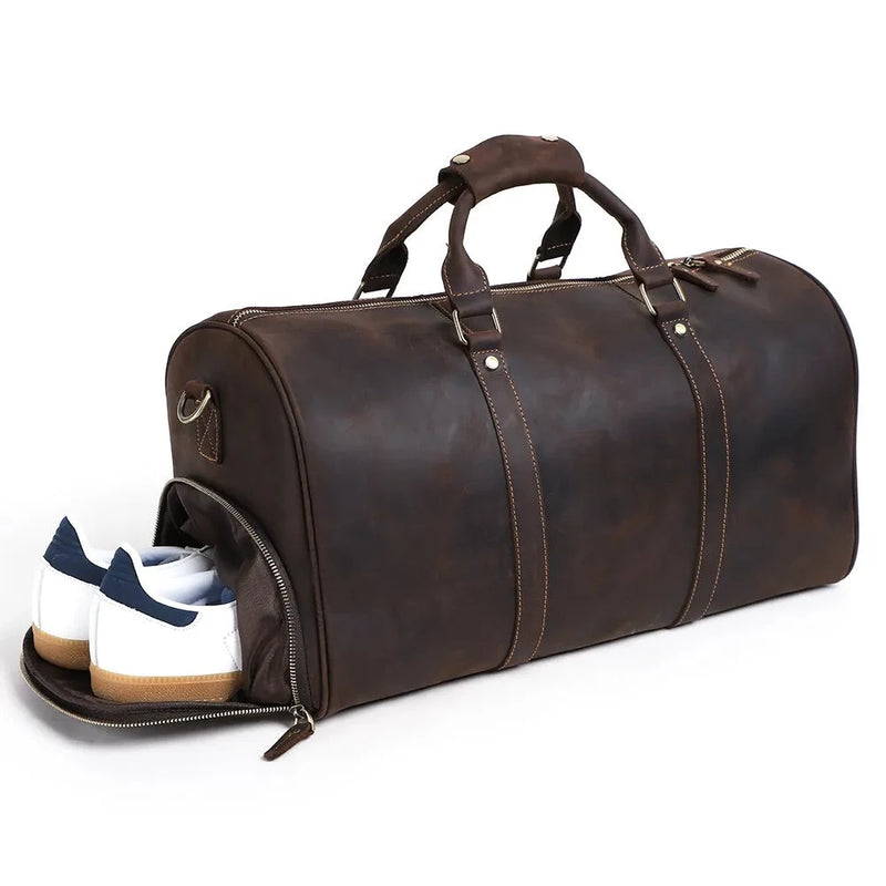 Genuine Leather Large Duffel Bag Business Men's Travel Bag Crazy Horse Leather Retro Travel Bag Male Weekend Duffel Bag