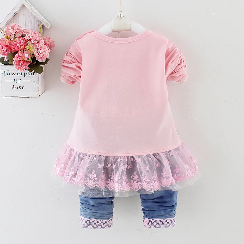 Spring Autumn Infant Toddler Baby Girl Denim Clothing Sets Long Sleeve T Shirt Tops Denim Jacket and Jeans Trousers