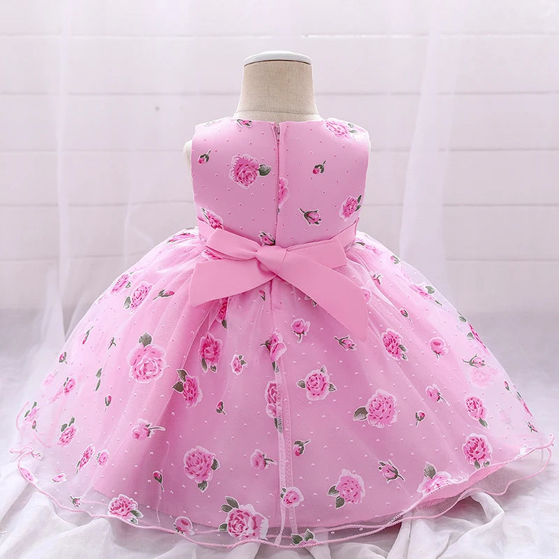 Baby Girl Birthday Party Gown Toddler Kids Pink White Princess Dress Child Lace Flower Baptism Clothes