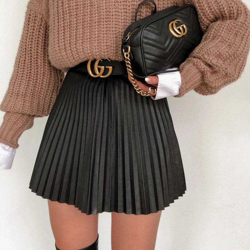 Pleated Women Skirt  Streetwear Female Short Skirt Spring Autumn Club Skirt