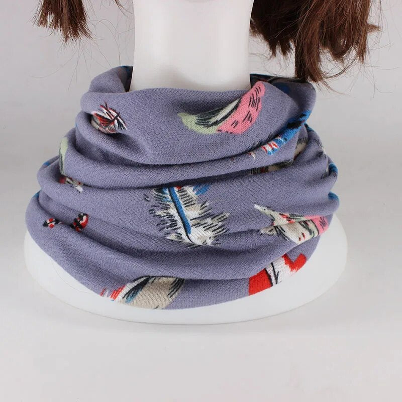 Autumn Women Warm Beanies Skullies Double Used Casual Girl Hat Scarf Leaf Female Bonnet Hats