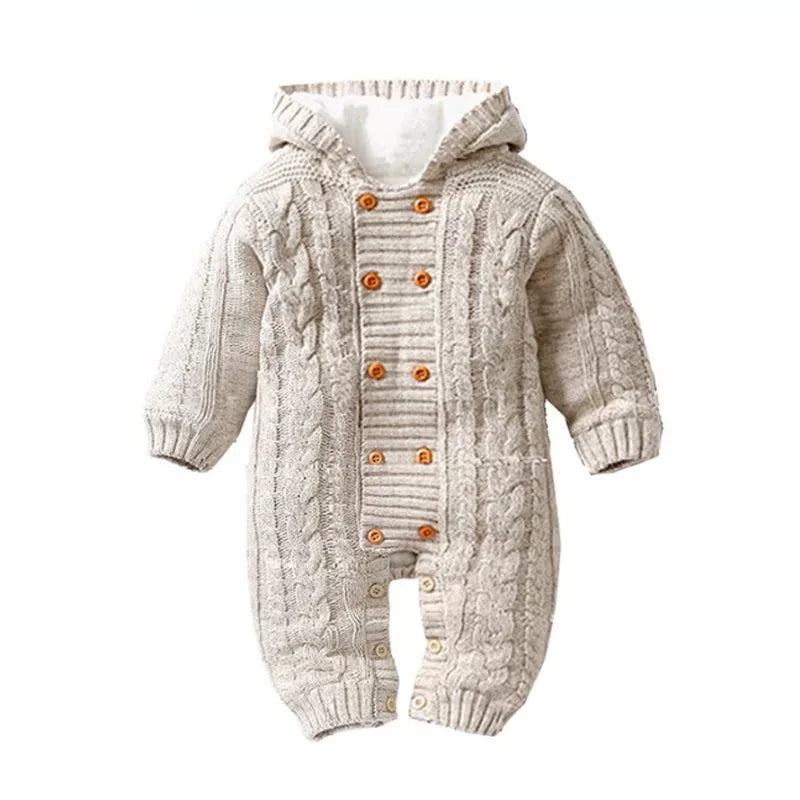 Thick Warm Infant Baby Rompers Winter Clothes Newborn Baby Boy Girl Knitted Sweater Jumpsuit Hooded Kid Toddler Outerwear