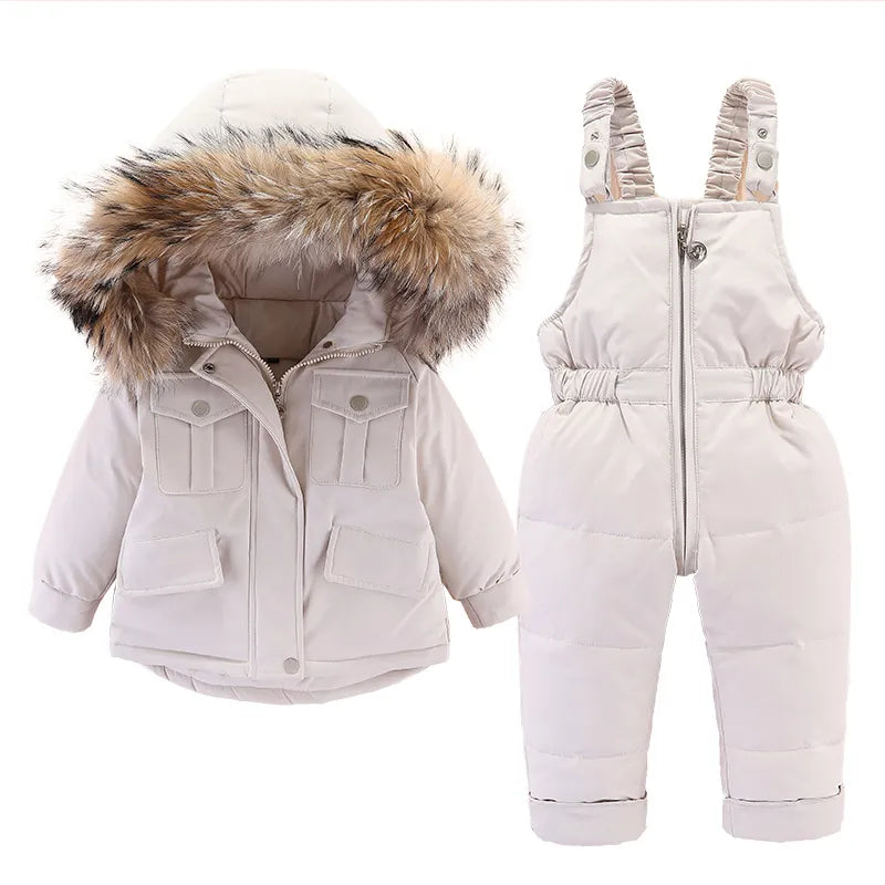 Baby Girl winter down jacket and jumpsuit for children Thicken Warm fur collar jacket for girls Infant snowsuit 0-4Year