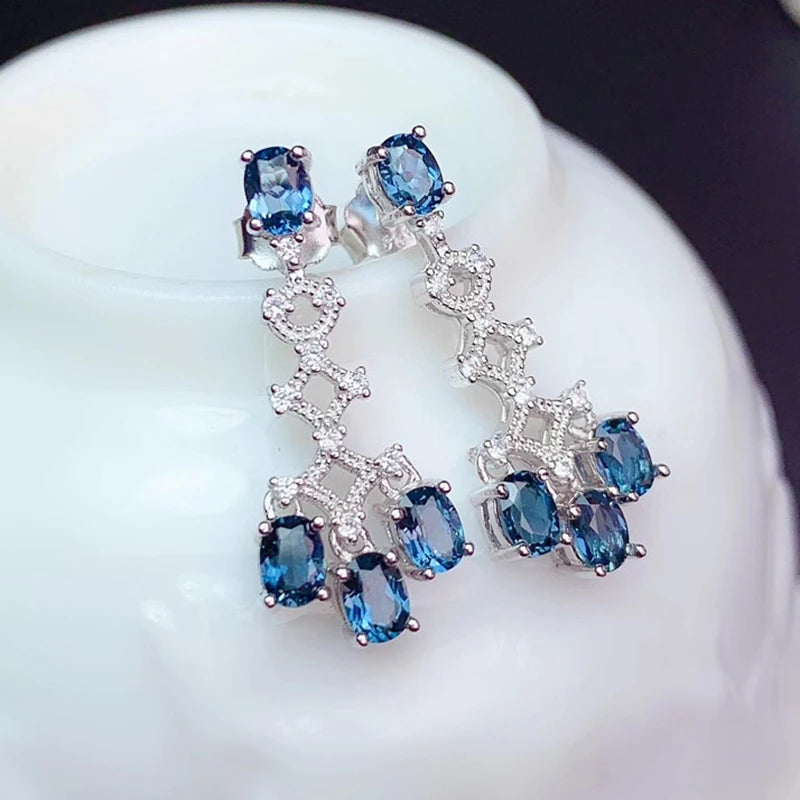 Natural Topaz Drop Earrings for Party 3mm*4mm London Blue Topaz Silver Earrings 925 Silver