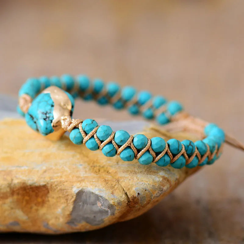 Ethnic Natural Turquoises Stone Charm Bracelet Braided Strand Friendship Healing Bracelet Femme Beads Jewelry