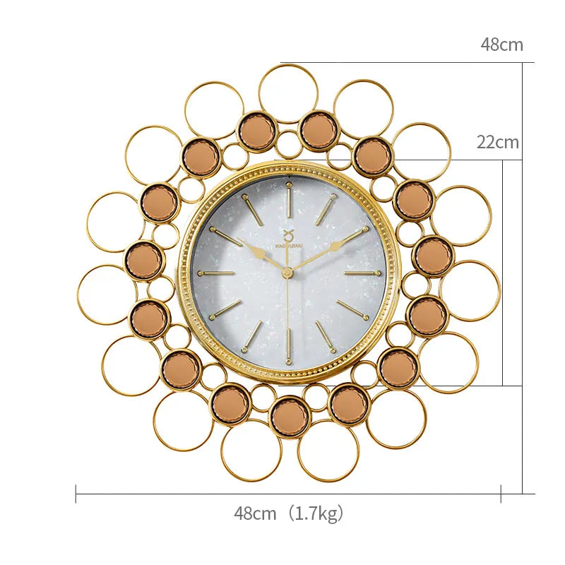 Nordic Light Luxury Copper Plated Wall Clock Living Room Modern Home Art Silent Atmospheric Clock