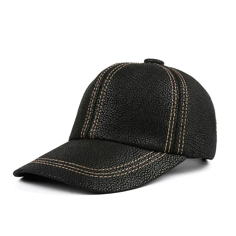 Autumn Genuine Leather Baseball Caps Men Casual Checkered Suture Single Dome Hat