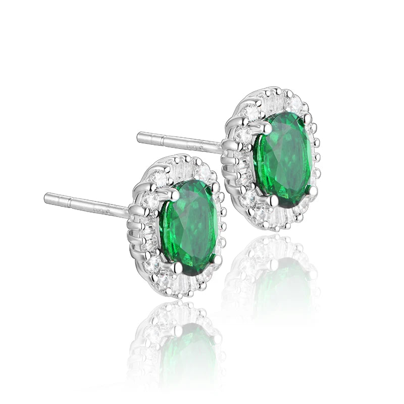 Sterling Silver Emerald Diamonds Gemstone Engagement Stud Earrings For Women Girls Fine Jewellery