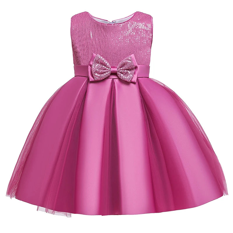 Children Clothes Sequin Dress Bow Knot Girl Princess Dress Puffy Flower Girl Wedding Party Dress