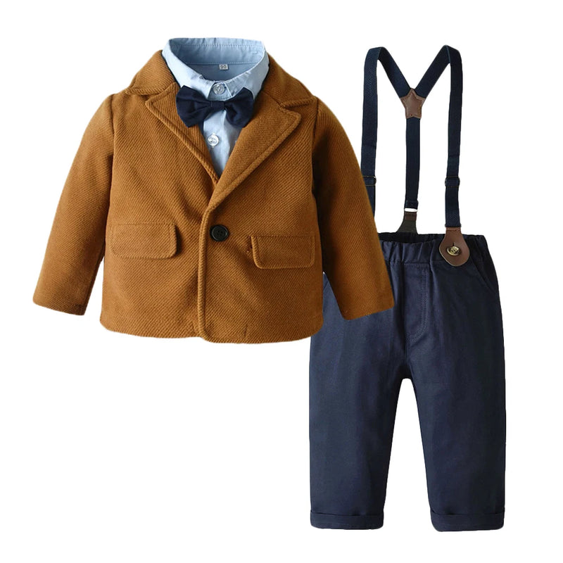 Autumn Winter Boy Comfortable Clothes Set Wool Coat Outfit Warm Children Costume