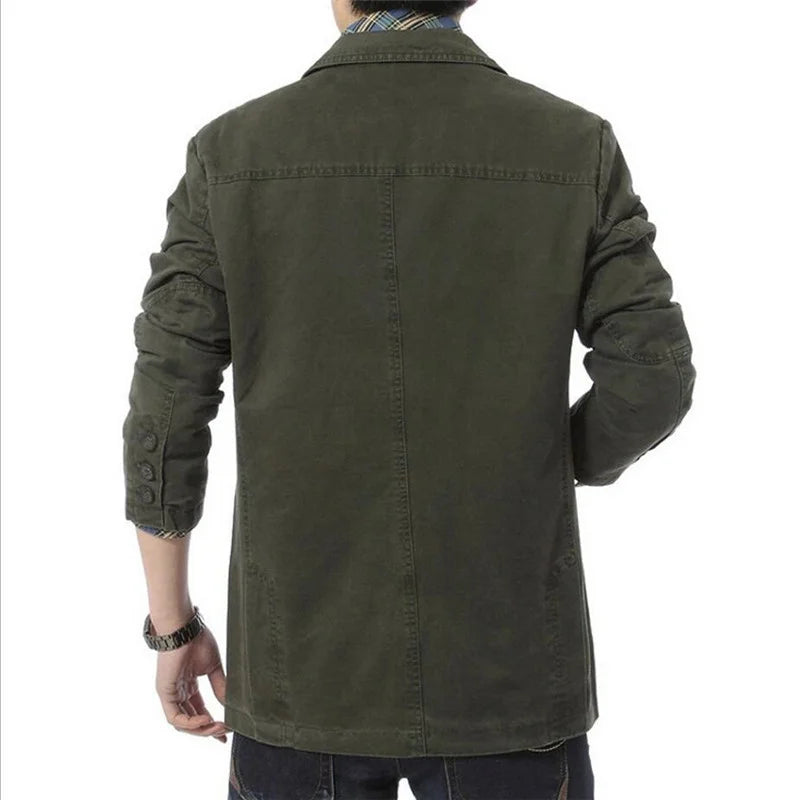 Spring Autumn Blazer Men Casual Cotton Denim Jackets Slim Fit Luxury Suit Coat Army Military Blazer  Outwear