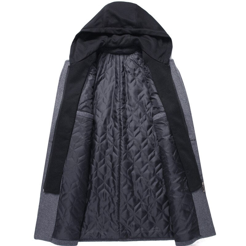 Winter Removable Hood Men Wool Coat Fake Two Casual Thick and Warm Long Jacket Men Overcoat