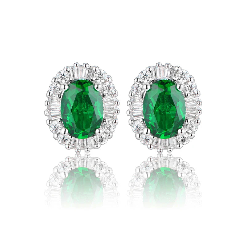 Sterling Silver Emerald Diamonds Gemstone Engagement Stud Earrings For Women Girls Fine Jewellery