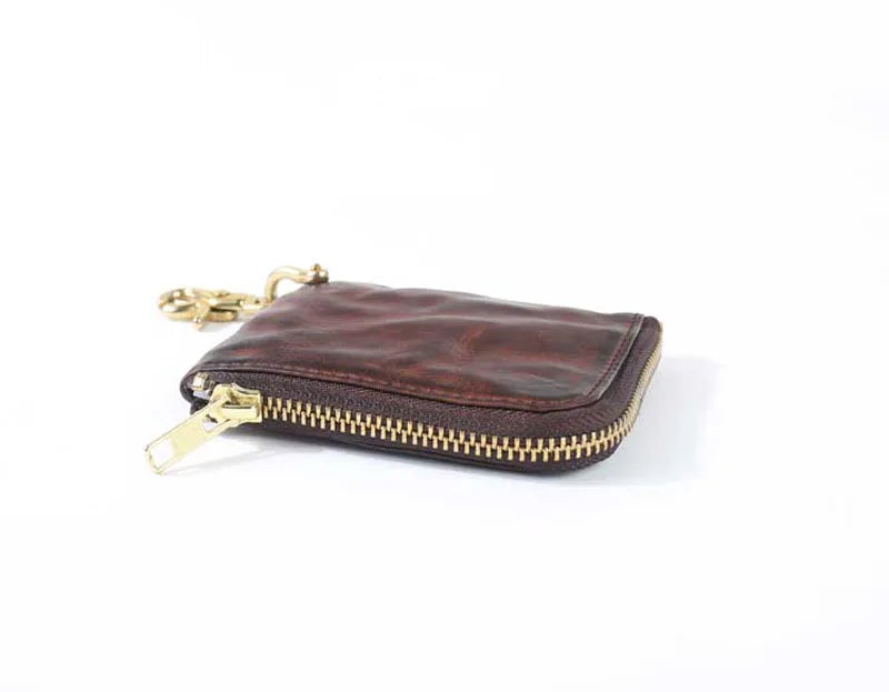 Original handmade leather coin purse retro fold men's short wallet zipper small wallet coin bag