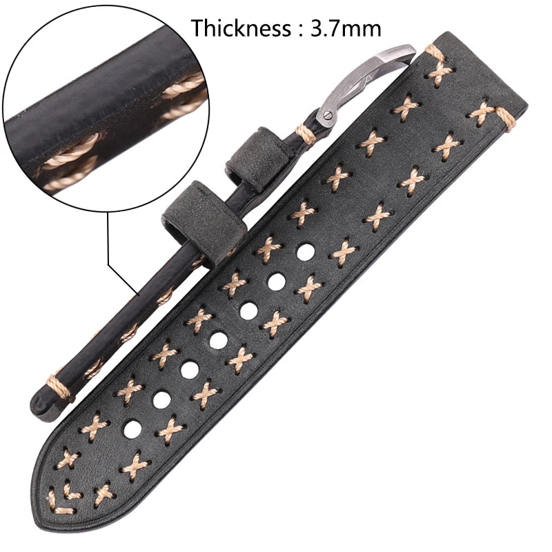 Handmade Retro Stainless Steel Buckle Genuine Leather Watch Band Strap Belt Watch