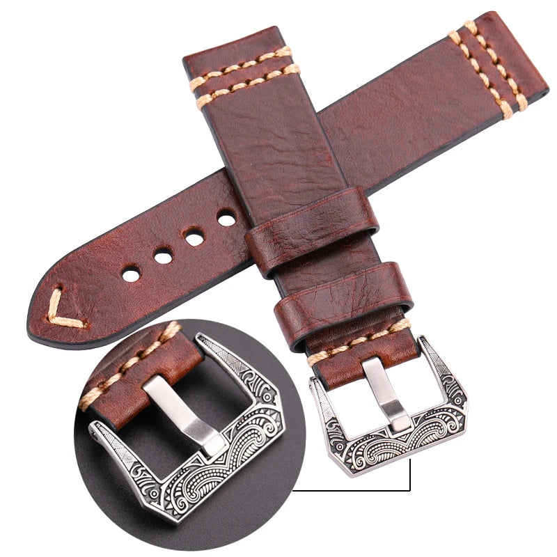 Handmade Watchband Genuine Leather Watch Band Strap Watch Accessories Retro Steel Buckle