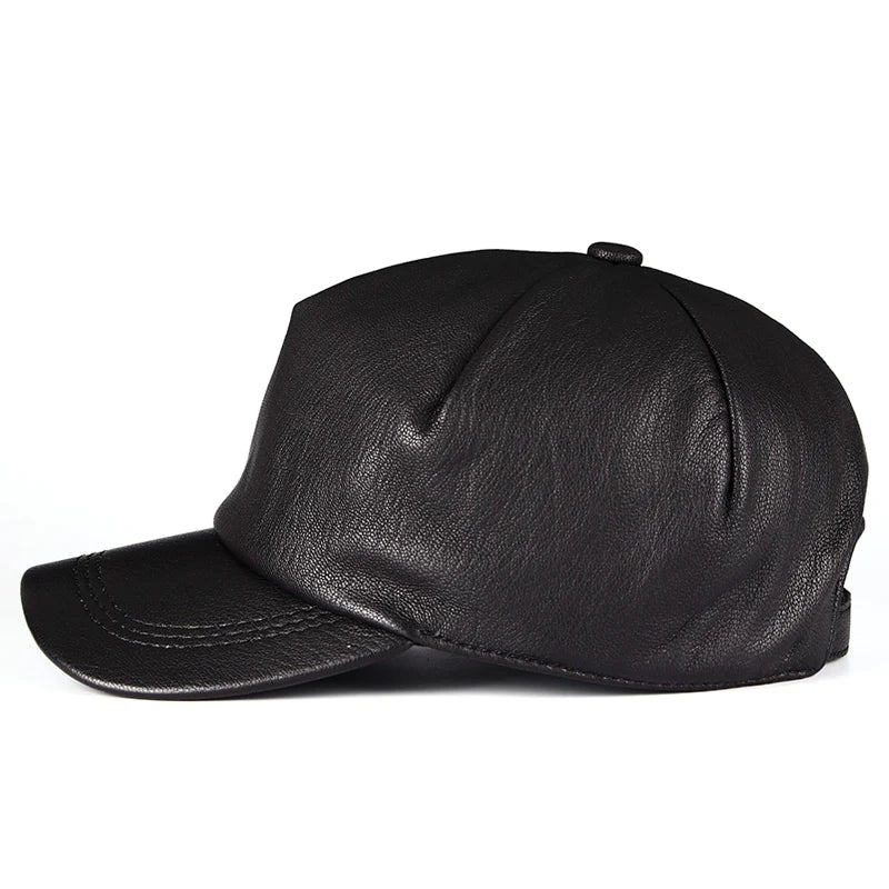 man genuine leather cap hat male winter army military baseball caps hats black brown