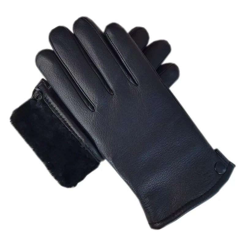 Winter Men's Real Wool Thick Deerskin Gloves Men's Classic Wool Gloves Boys Genuine Leather