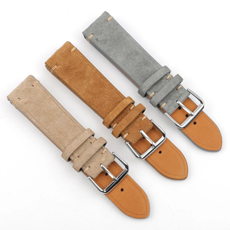 Handmade Leather Watch Strap Watch Accessories Wristband Belt  Stainless Steel Buckle